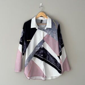 Stylish Women's Button Down Shirt - Black, Pink, White